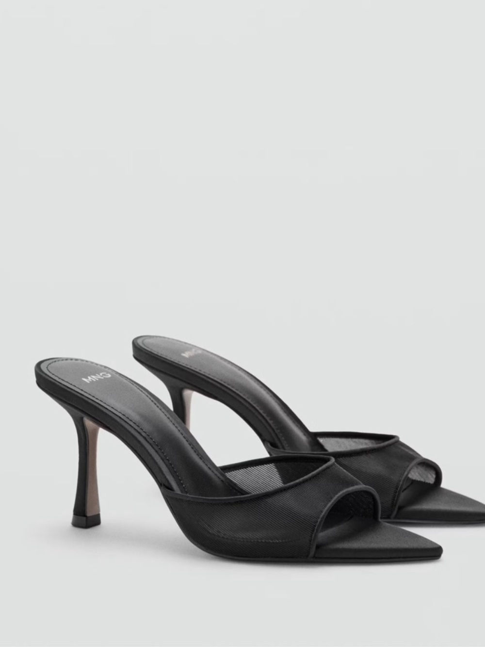 Mango Black Mesh Open-Toe Slide Heels